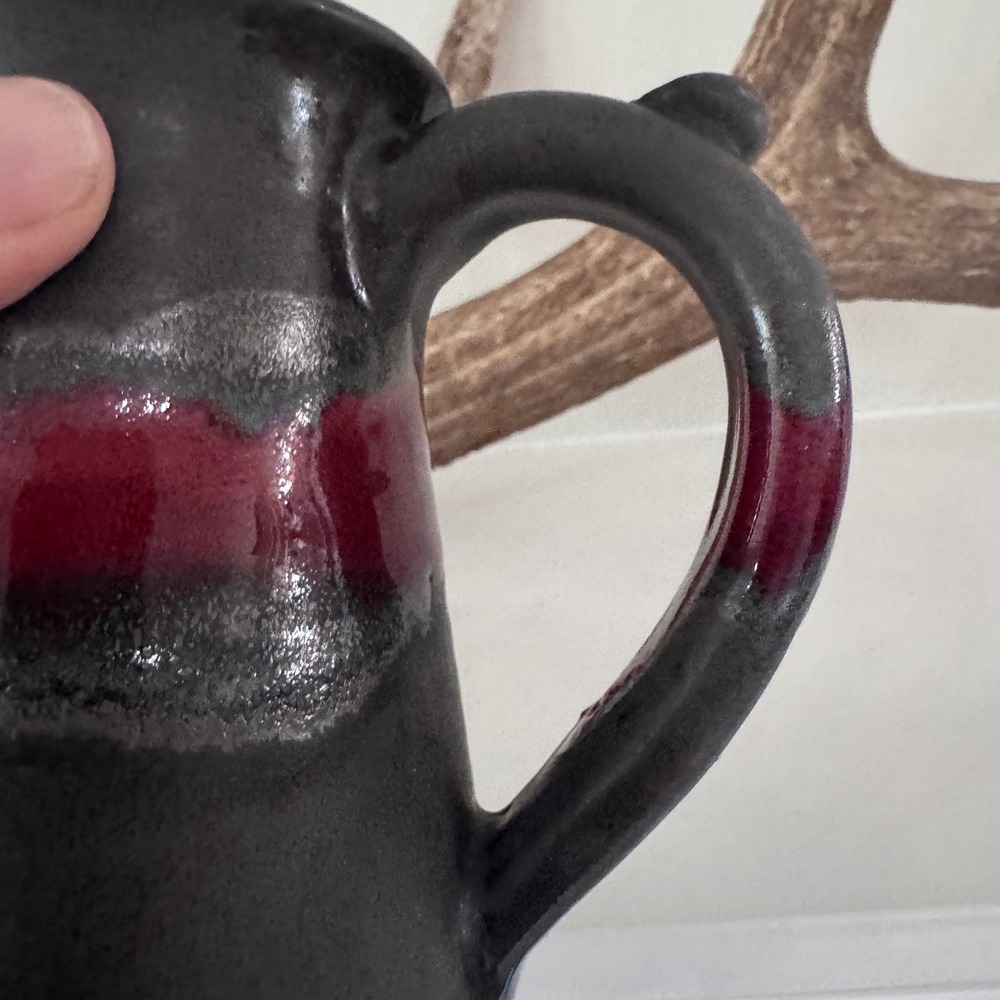 Mountain Art Studio Pottery Mug Matte Black Glossy Red Band Handcrafted Ceramic - Picture 6 of 7